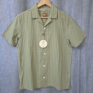 NWT COMMON PEOPLE Harris Shirt Linen Blend SS Sage Green Stripe Mens S MSRP $179